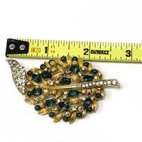 Lisner Gold-Tone Leaf Rhinestone Brooch