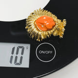 Boucher Lion Coral Color Lucite Head Gold Tone Brooch