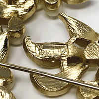 Crown Trifari Imitation Pearl Gold Tone Leaf Brooch