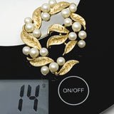 Crown Trifari Imitation Pearl Gold Tone Leaf Brooch