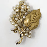 Crown Trifari Imitation Pearl Gold Tone Branch Brooch