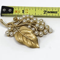 Crown Trifari Imitation Pearl Gold Tone Branch Brooch