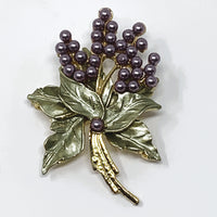 Unmarked Imitation Pearl Gold Plated Grape Brooch