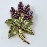 Unmarked Imitation Pearl Gold Plated Grape Brooch