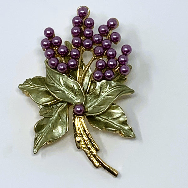 Unmarked Imitation Pearl Gold Plated Grape Brooch
