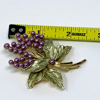 Unmarked Imitation Pearl Gold Plated Grape Brooch