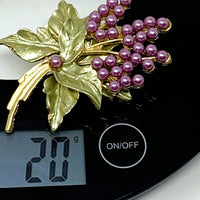 Unmarked Imitation Pearl Gold Plated Grape Brooch