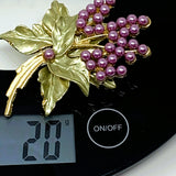 Unmarked Imitation Pearl Gold Plated Grape Brooch