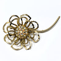 Sarah Coventry Gold Plated Aurora Borealis Flower Brooch