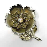 Coro Gold Tone Aurora Borealis Flower Brooch