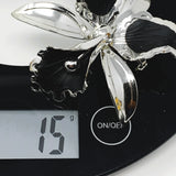 Silver Tone Black Enamel Large Orchid Brooch