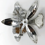 Silver Tone Black Enamel Large Orchid Brooch