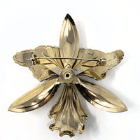 Silver Tone Grey White Enamel Large Orchid Brooch