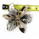 Silver Tone Grey White Enamel Large Orchid Brooch
