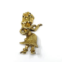 Gold Tone Hawaiian Hula Girl Dancing Brooch