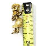Gold Tone Hawaiian Hula Girl Dancing Brooch