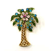 Nina Ricci Palm Tree Enamelled Pin Brooch Rhinestones