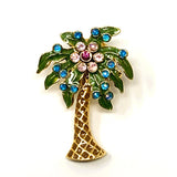 Nina Ricci Palm Tree Enamelled Pin Brooch Rhinestones