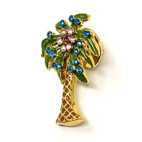 Nina Ricci Palm Tree Enamelled Pin Brooch Rhinestones
