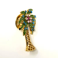 Nina Ricci Palm Tree Enamelled Pin Brooch Rhinestones