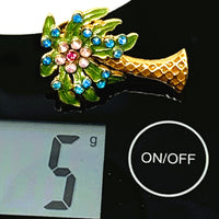 Nina Ricci Palm Tree Enamelled Pin Brooch Rhinestones