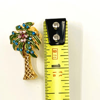 Nina Ricci Palm Tree Enamelled Pin Brooch Rhinestones