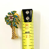 Nina Ricci Palm Tree Enamelled Pin Brooch Rhinestones
