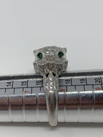 Effy Panther Statement Ring Sterling Silver 925 Pave Diamonds and Tsavorite Eyes Size: 7.75