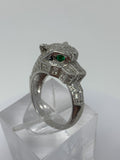 Effy Panther Statement Ring Sterling Silver 925 Pave Diamonds and Tsavorite Eyes Size: 7.75