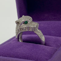 Effy Panther Statement Ring Sterling Silver 925 Pave Diamonds and Tsavorite Eyes Size: 7.75