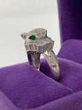 Effy Panther Statement Ring Sterling Silver 925 Pave Diamonds and Tsavorite Eyes Size: 7.75