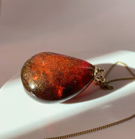 Amber Pendant Insect Inclusions 14k Gold Fine Curb Link Chain COA