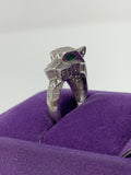 Effy Panther Statement Ring Sterling Silver 925 Pave Diamonds and Tsavorite Eyes Size: 7.75