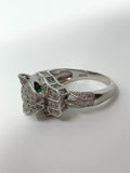 Effy Panther Statement Ring Sterling Silver 925 Pave Diamonds and Tsavorite Eyes Size: 7.75