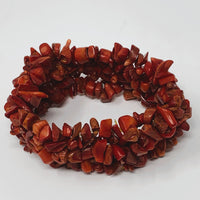 Red Sciacca Coral Chip Beaded Stretch Cuff Bracelet