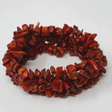 Red Sciacca Coral Chip Beaded Stretch Cuff Bracelet