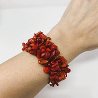 Red Sciacca Coral Chip Beaded Stretch Cuff Bracelet