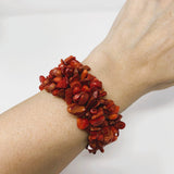 Red Sciacca Coral Chip Beaded Stretch Cuff Bracelet