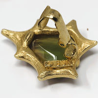 Corocraft BSK Gold Tone Watermelon Glass Statement Brooch and Clip-On Earrings