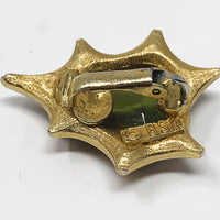 Corocraft BSK Gold Tone Watermelon Glass Statement Brooch and Clip-On Earrings