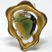 Corocraft BSK Gold Tone Watermelon Glass Statement Brooch and Clip-On Earrings