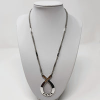 Crown Trifari Ribbon Pendant Necklace Silver Tone Curb Chain 18"