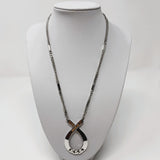Crown Trifari Ribbon Pendant Necklace Silver Tone Curb Chain 18"