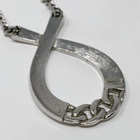 Crown Trifari Ribbon Pendant Necklace Silver Tone Curb Chain 18"
