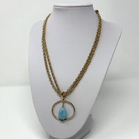 Monet Gold-Tone Necklace 17" Turquoise Stone Pendant