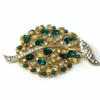 Lisner Gold-Tone Leaf Rhinestone Brooch