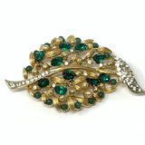Lisner Gold-Tone Leaf Rhinestone Brooch