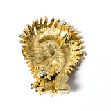 Boucher Lion Coral Color Lucite Head Gold Tone Brooch